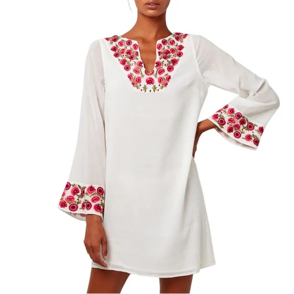 NWT ASTARS Abalone Shirtdress with Floral Embroidery | Neiman Marcus